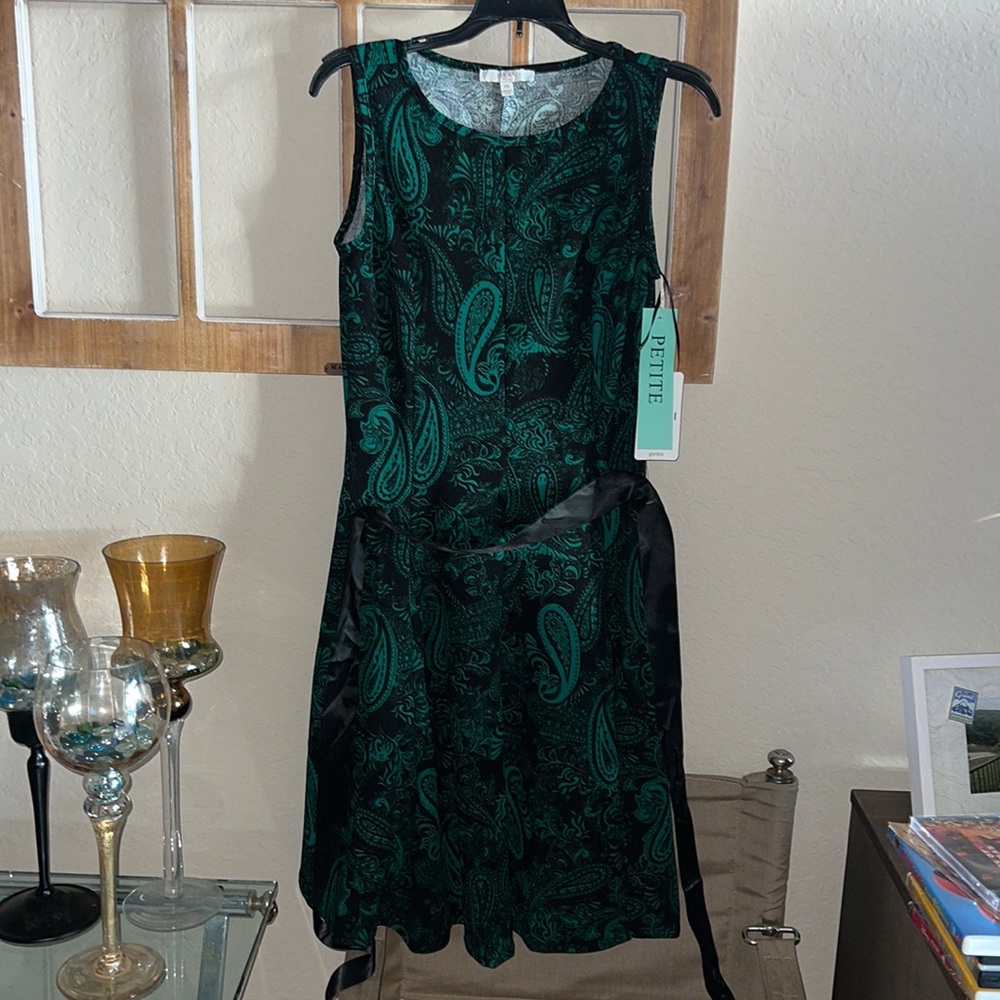Absolutely beautiful evergreen petite small dress  black belt simply beautiful